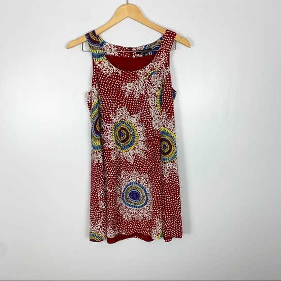 Nanette Lepore Sleeveless Red Geometric Patterned Swing Mini Dress Size 4 - Picture 2 of 13